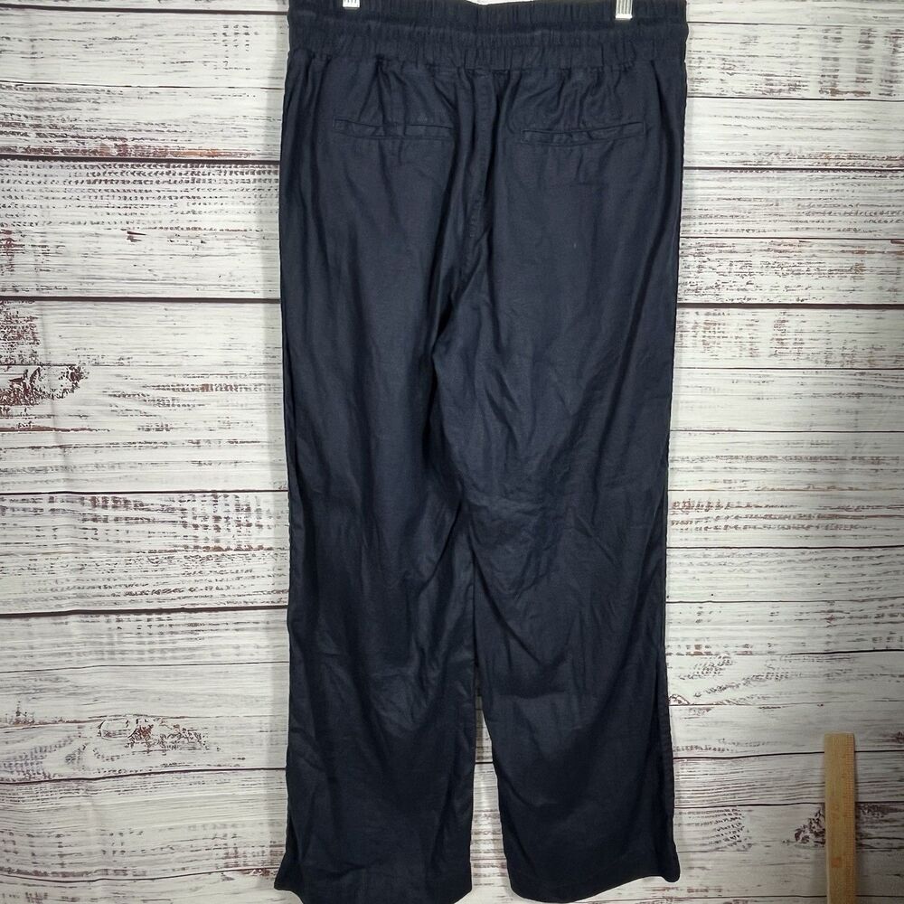 QUINCE 100% European Linen Pants L Drawstring Wide Leg Navy Blue Capsule Coastal - Picture 3 of 8